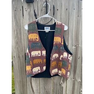 Vintage Soho Compagnie Elephant Block Print Cotton Vest Burgundy Small